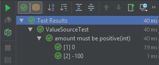 Image showing the result of running parameterized tests on junit jupiter inside IntelliJ